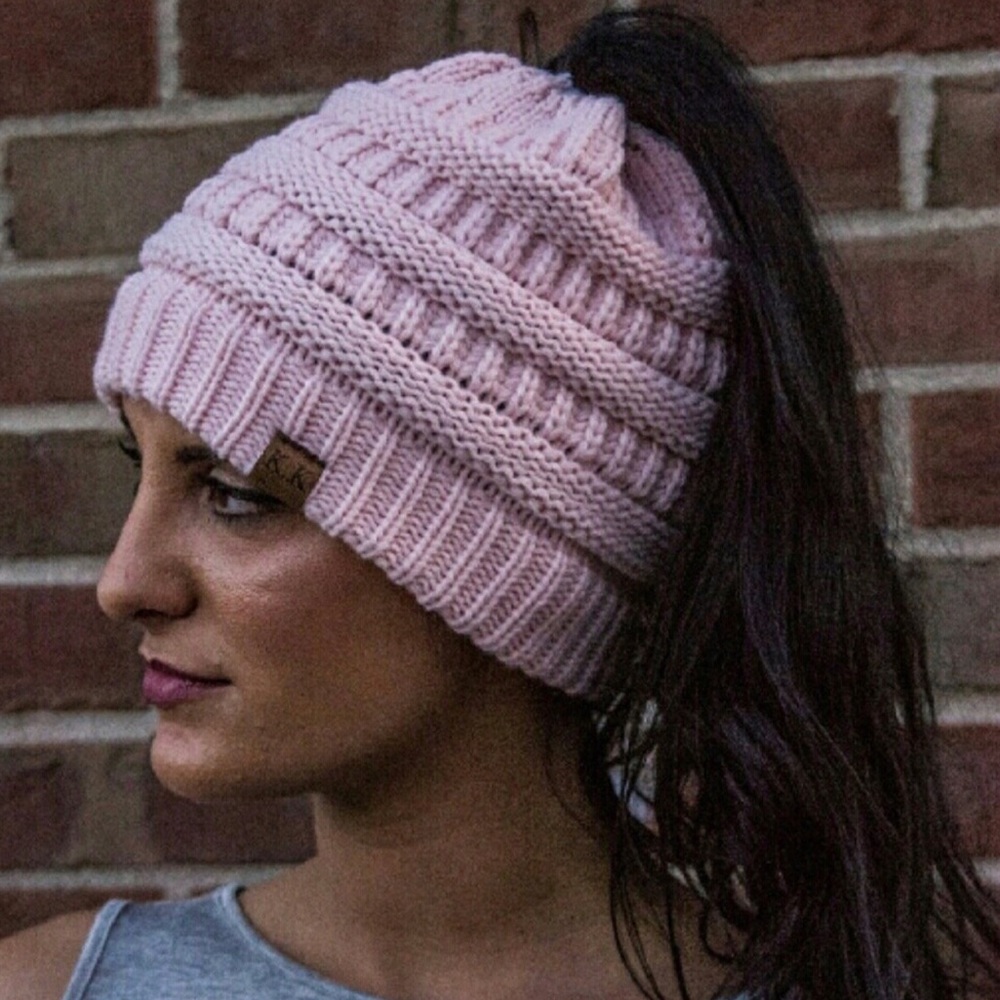 KK Ponytail Beanie-Light Pink